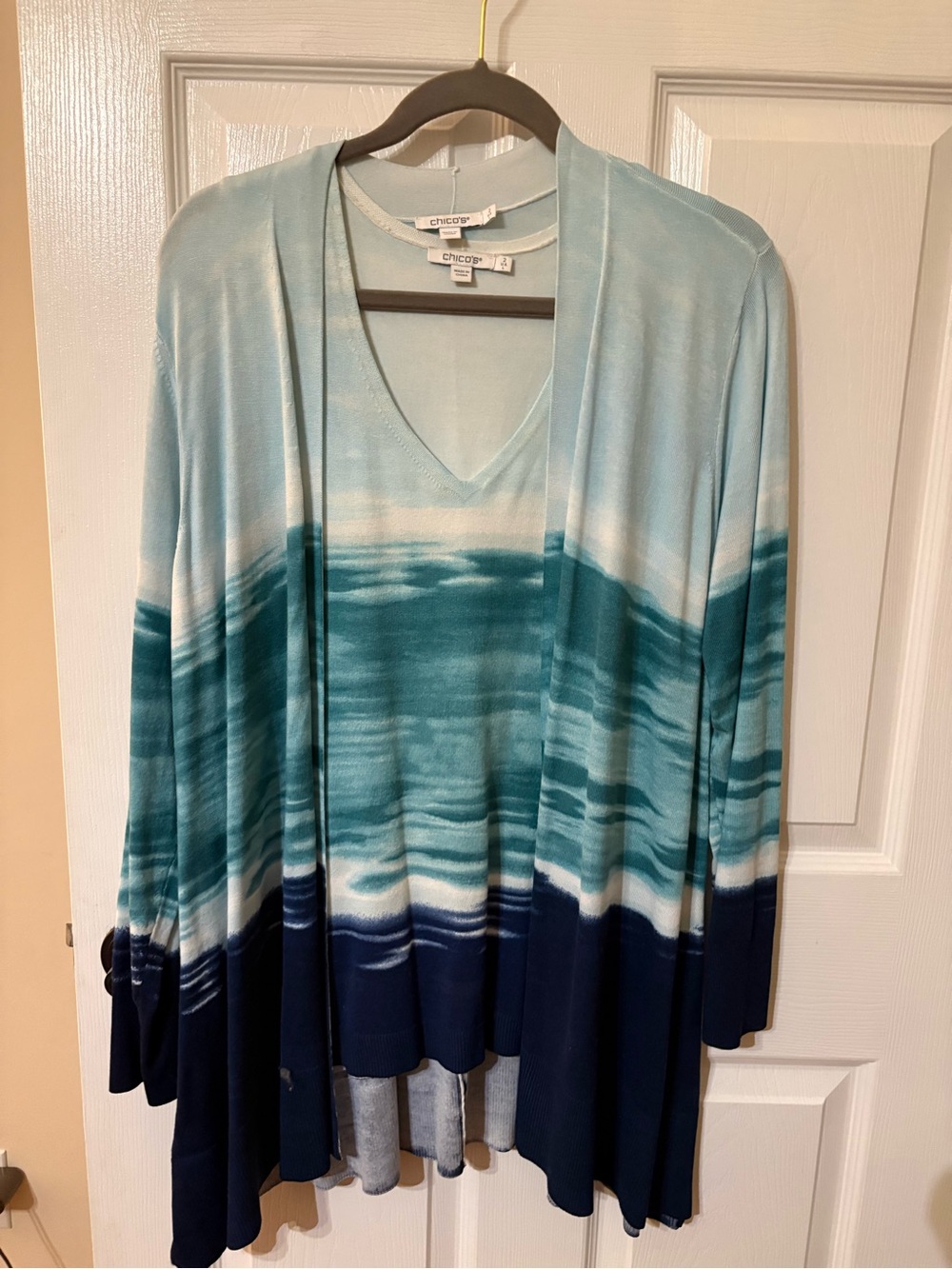 Chico's Teal & Navy Ombre Open Cardigan